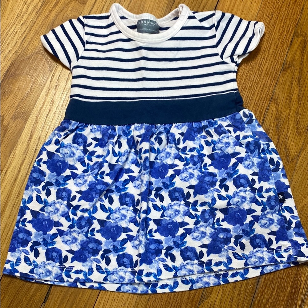 Toobydoo Navy and Blue Floral Striped Dress